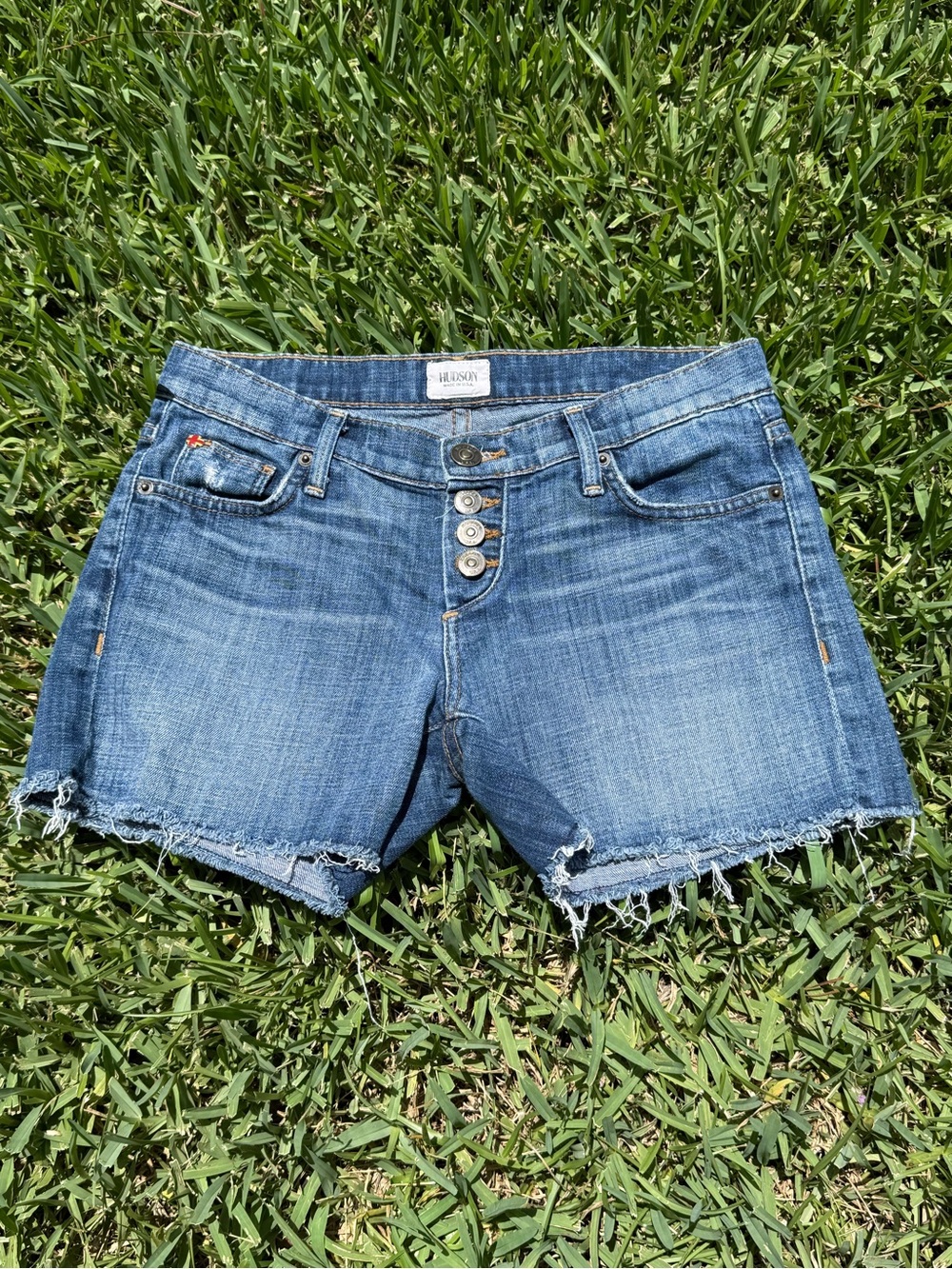 Hudson Jeans Blue Distressed Frayed Hem Denim Shorts